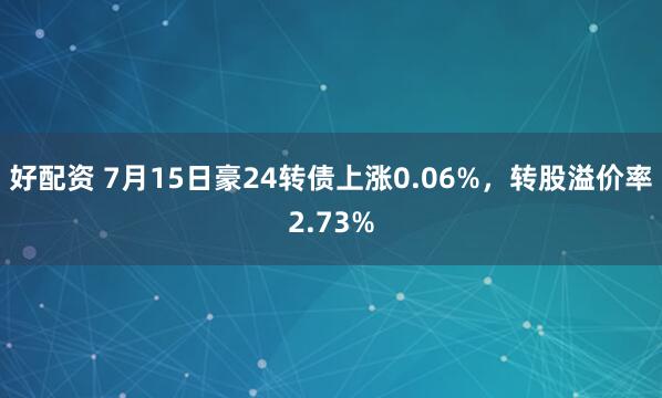 好配资 7月15日豪24转债上涨0.06%，转股溢价率2.73%